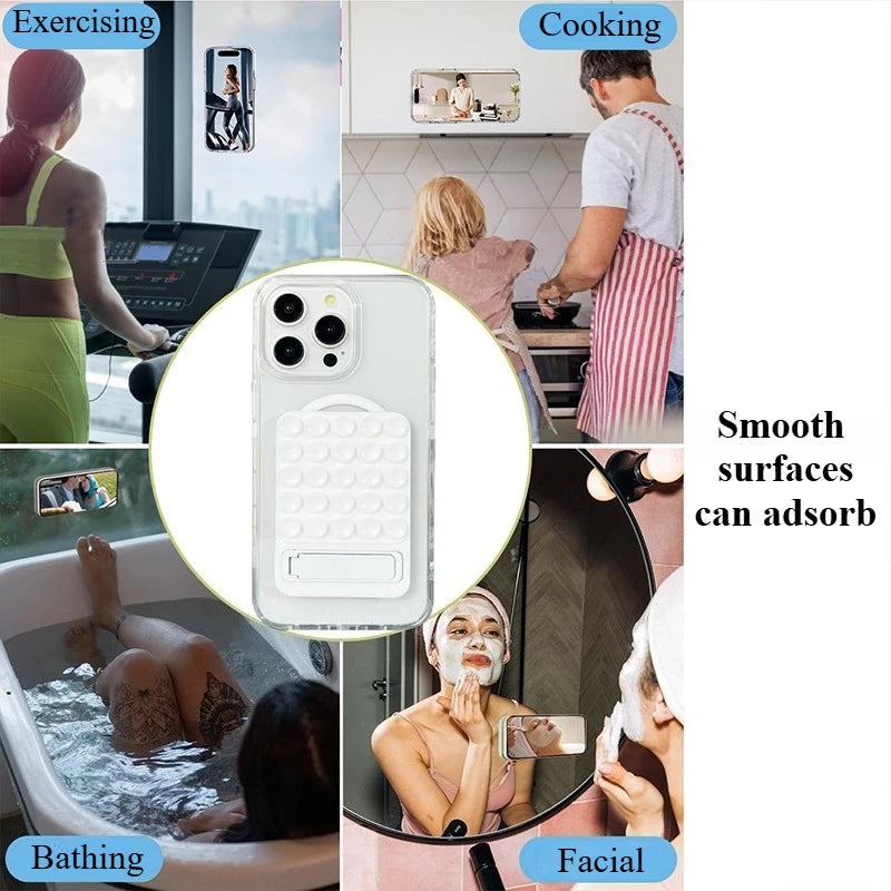 Silicone Suction Phone Holder Mat Multifunctional Suction Cup Wall Stand Metal Anti-Slip Hands-Free Case Mount Back Sticker